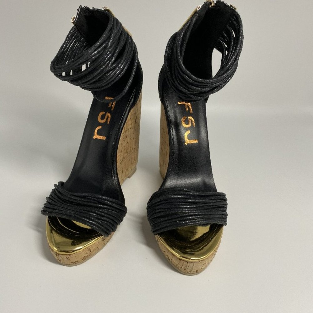 FSJ Women  Platform Cork Wedge High Heel Ankle - Picture 2 of 11